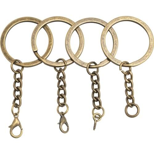 XUNZHE 10 Pcs Metal Antique Bronze Key Ring Chain Key Ring DIY Handmade Material Pendant Lobster Clasp Jewelry Accessories