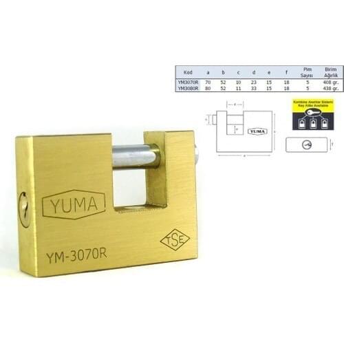 Yuma 70 mm Sliding Milli Padlock Brass Lock