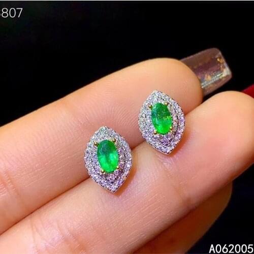KJJEAXCMY Fine Jewelry 925 sterling silver inlaid natural Emerald female new earrings Ear studs trendy support test with box