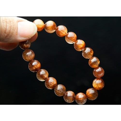 10mm Brazil Genuine Natural Copper Hair Needle Rutilated Quartz Bracelet Women Men Charm Round Crystal Bead Stretch Bracelet