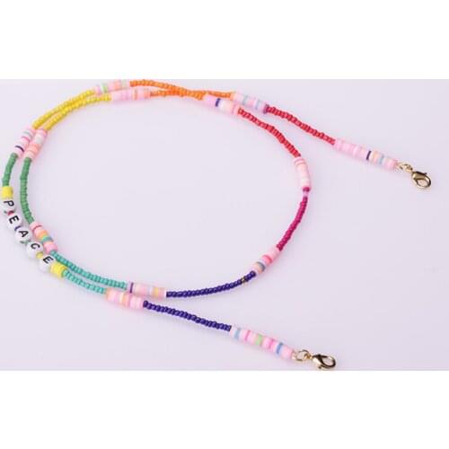 10 pcs/lot new fashion rainbow multi-mix silicone slice 26 letters paved eye beads beaded necklace mask glasses lanyard unisex