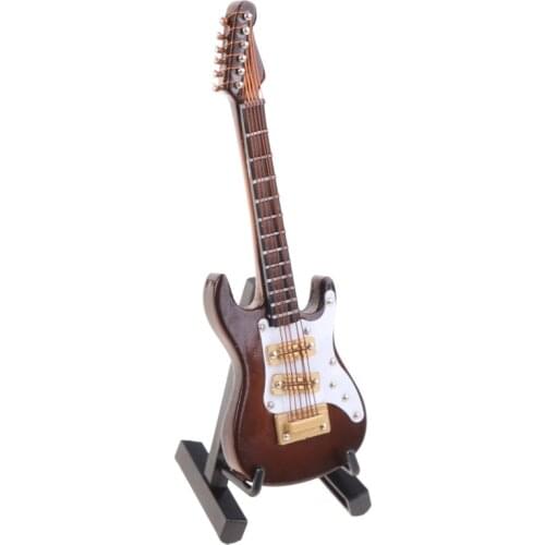 10cm Miniature Electric Guitar Replica with Box Stand Musical Instrument Model Ornament Christmas Gift Home Decor