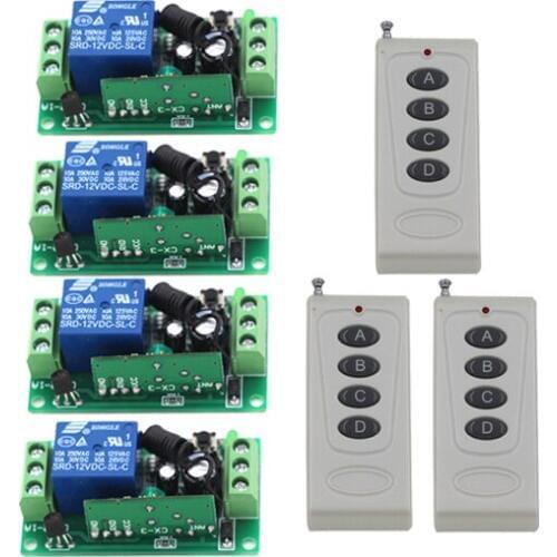 DC12V 10A 1CH RF 315MHZ /433MHZ curtain wireless remote control switch system 3 controller 4 receiver SKU: 5384