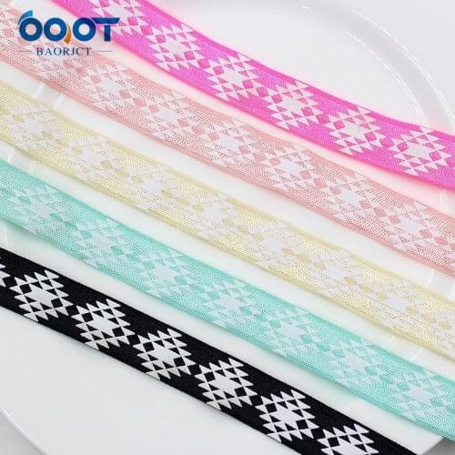 16mm,10 yards White geometry Elastic Foldover Elastics Stretch Hair Ties Headbands for Baby Girls Hair Bow,E-20508-894