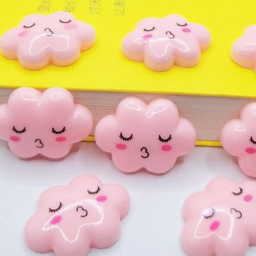 20Pcs/Pack Pink Resin Kawaii Mini Smiling Clouds Flatback Cabochon Scrapbook Figurine Garden Accessories Ornament DIY Craft