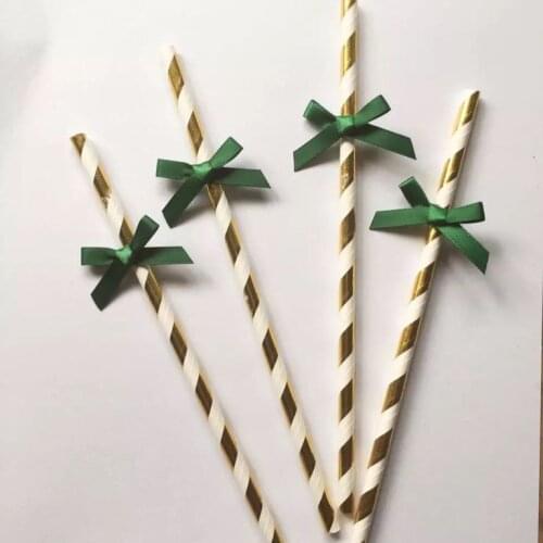 20pcs Gold Stripes Paper Straws Jungle themed Party Supplies Wedding Decorations Bridal Shower Birthday Eco Green Drink Straws