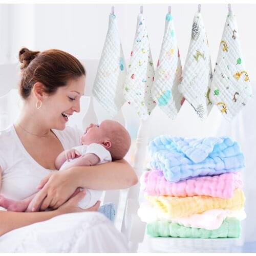 5pcs 6 Layers Extra Soft Cotton Gauze Bibs Hand Wash Cloths Muslin Burp Cloth for Babies Toddler Kids 12 x 12 inch