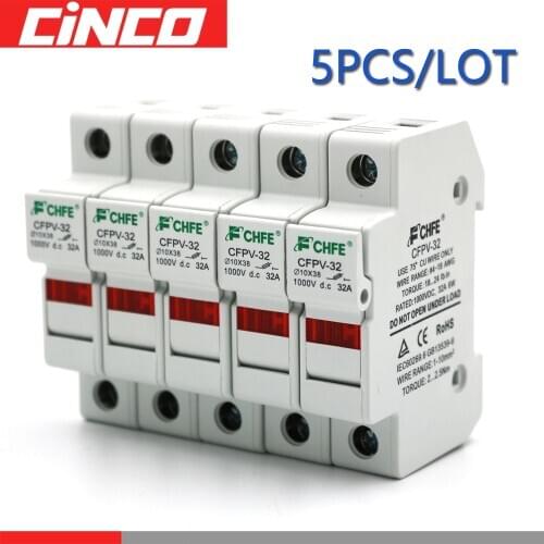 5PCS/LOT Parallel Fuse Holder 10*38mm High Voltage Solar PV 1000V DC Fusible Fuses 5 10 15 20 30 A Protection For Solar System