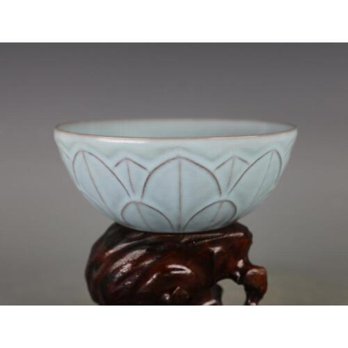 Antique SongDynaty Hand-made Porcelain bowl, sky blue glaze lotus bowl,hand-painted crafts,best Home Decorations&Collection