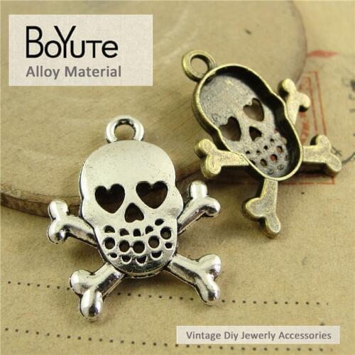 BoYuTe (60 Pieces/Lot) 21*26MM Vintage Accessories Parts Material Antique Bronze Silver Skull Head Charms for Jewelry Making