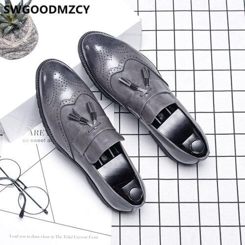 Brogue Shoes Men Formal Wedding Shoes Men Office Brown Dress Coiffeur Elegant Shoes For Men Loafers Sepatu Slip On Pria Ayakkabi