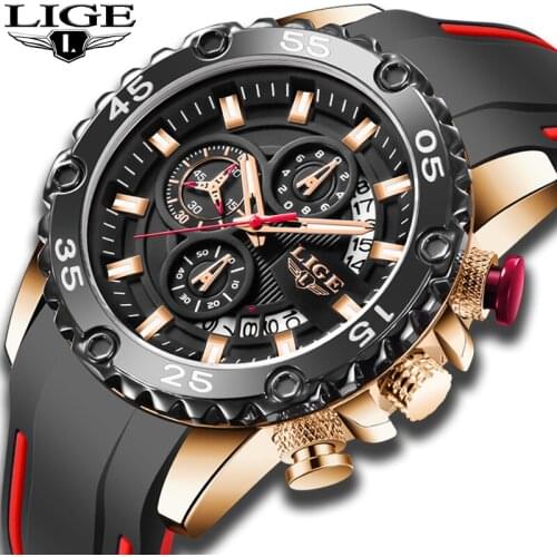 LIGE New Fashion Mens Watches Top Brand Luxury Men Silicone Sport Watch Men Quartz Clock Waterproof Wristwatch Relogio Masculino