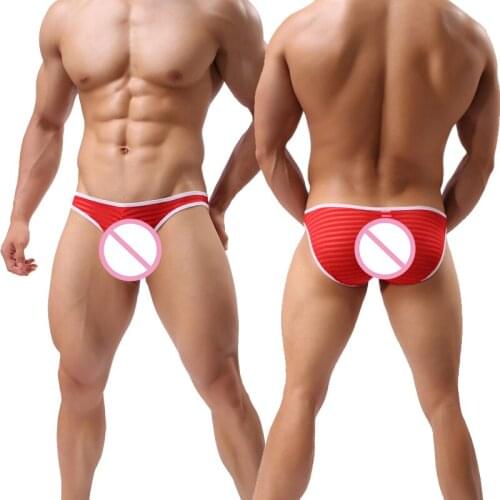 Hotsale New Fashion Mens Sexy Low Rise Breathable Striped Brief Shorts Transparent See-through Mesh Underwear Bikini Underpants