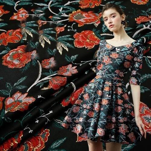 HLQON gold line imported yarn dyed brocade jacquard green fabric for dress women clothing tissue quilting sewing patchwork