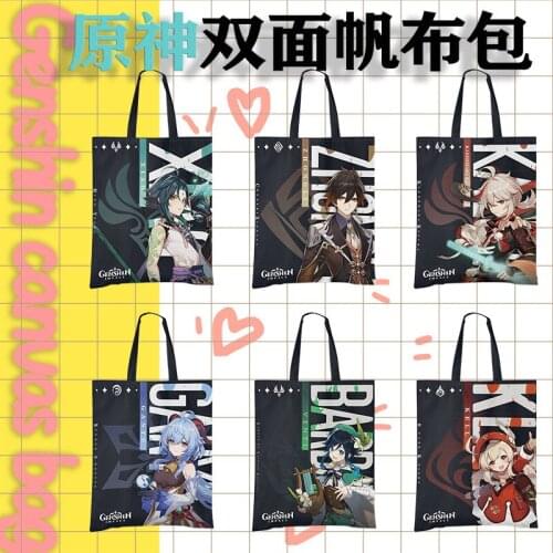 Game Genshin Impact Canvas Bag Ayaka Hutao Ganyu Klee Zhongli Xiao Kaedehara Kazuha Venti Shoulder Bag Reusable Shopping Bags
