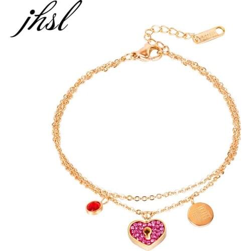 JHSL Women Bracelets with heart Charm Unique Fashion Jewelry Rose Gold Color Stainless Steel Female Bangles