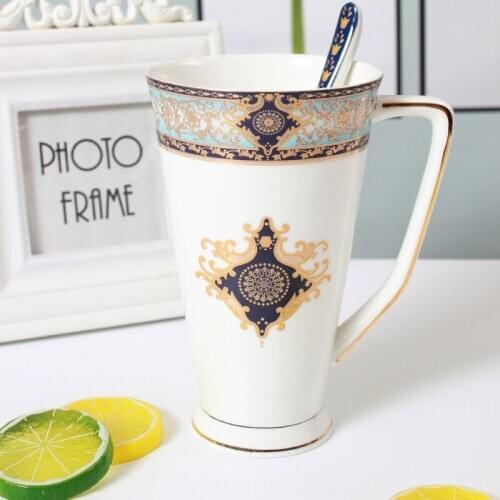 Coffee Mug Bone China Drinkware Porcelain Tea Cup Baroque Vintage Birthday Gift Café 500ML Luxury Home Decoration Accessories