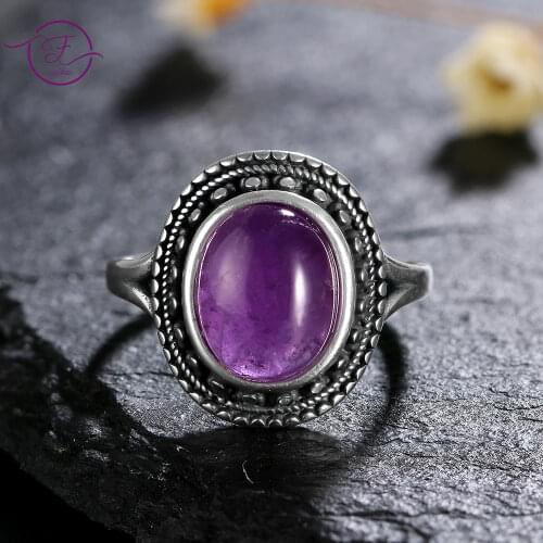 Amethyst Gemstone Rings for Women 925 Sterling Silver Rings Natural Stone Wedding Bands Anniversary Gift Fine Jewelry