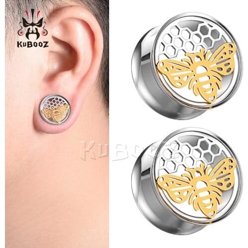 KUBOOZ Latest Popular Stainless Steel Bee Ear Piercing Tunnels Gauges Body Jewelry Earring Plugs Expanders Stretchers 8-25mm