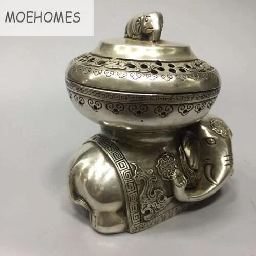 MOEHOMES China classical home decoration miao Silver fengshui Wealth Elephant Statue metal crafts Incense burner