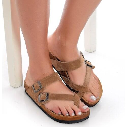 Moosefield Genuine Leather Tan Flip-flops Womens Slippers MD-7MMF-01 New Model summer flip-flops