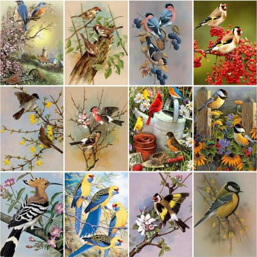 HUACAN 5D DIY Painting By Numbers Bird Animal Acrylic Unique Gift Hand Painted Picture By Numbers Flower For Living Room
