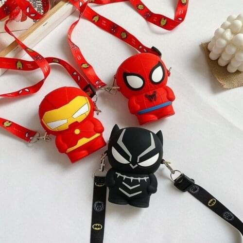 Disney Spiderman Iron Man Black Panther New Fashion Childrens Shoulder Bag Cute Cartoon Boy and Girl Coin Purse Silicone Bags