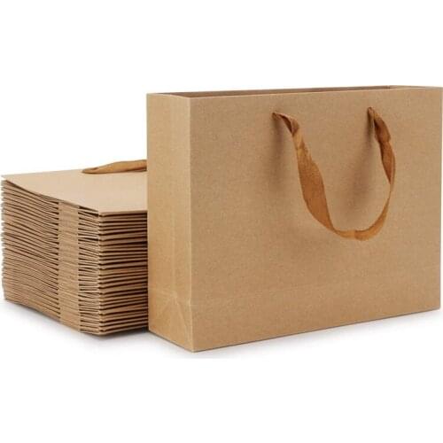 Practical Kraft Paper Bags, 8.3 inch x 3.1 inch x 10.6 inch 20Pcs Brown Kraft Paper Gift Bags With Soft Cloth Handles, Bulk Shop