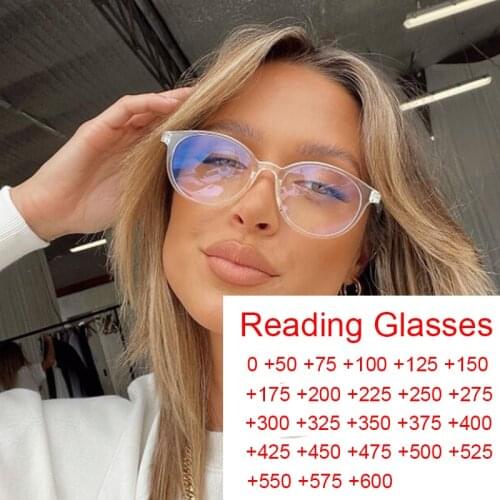 Transparent Compute Reading Glasses Ultralight Anti Blue Light Round Eyewear Womens Diopter Glasses Vintage Eyeglasses Plus 2 3