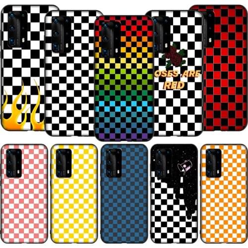 T34 Checkerboard Checkered Case for Huawei P9 P10 P20 P30 P40 Y6 Y7 Y9 Lite Pro Max Prime Mini 2019