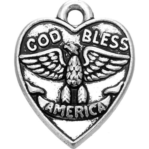 Skyrim GOD BLESS AMERICAN Antique Silver Plated Heart Statement Charm DIY Necklace&Bracelet 10pcs