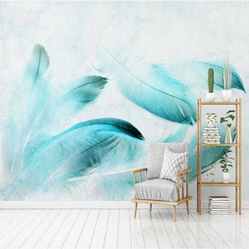 Modern 3D Wall Murals Wallpaper for Wall 3D Blue Feather Marble TV Background Wallpaper Stickers Home Decor Beauty Wallpapers 3D