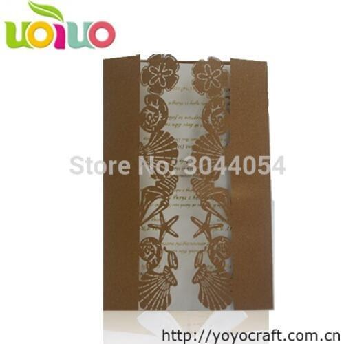 Wedding gifts beach wedding invitation card animate card laser cut seashell and starfish invitations with ribbon