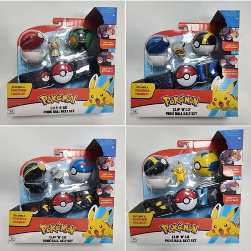 TAKARA TOMY Kawaii Anime Figure Pokemon Girdle Rockruff Eevee Pikachu Pokemon Ball Mini Q Version Figures Kids Gift Lovely Toys