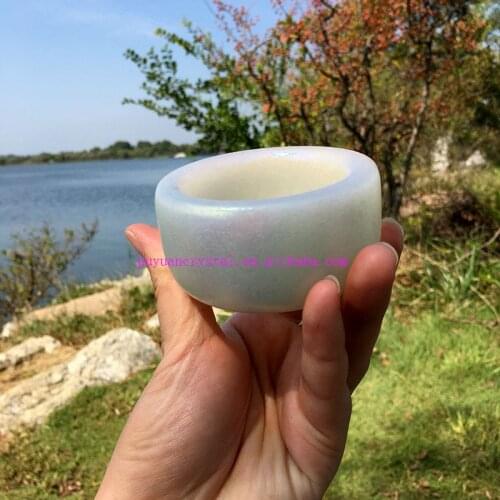 Aura Natural Crystal Jade Stone Bowl Round Shape Stone Dish Gifts Healing Crystal Room Decoration Accessories Aesthetic Ornament