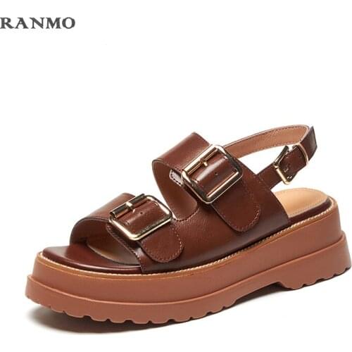 Platform Shoes Women Genuine Leather Genuine Cow Leather Sandals for Women Shoes 2021 Summer Open-Toed Casual Women Slippers