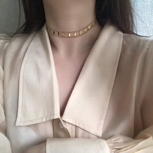 Heavy sequins Popper shaped wide choker neck chain short clavicle chain summer womens titanium plated