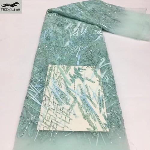 Madison Beads Tulle Lace Fabric Latest African Lace Fabric 2021 High Quality Sequins Lace For Nigeria Wedding Dress Sewing