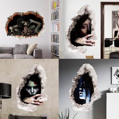 Horrible Bloody Women Pattern Wall Stickers For Halloween Festival Home Decoration Vivid 3d Broken Hole Mural Art Diy Pvc Decal