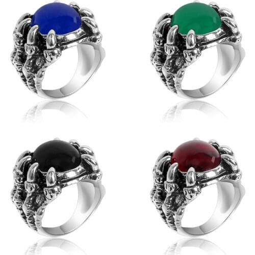 Vintage Creative Red Gem Stone Claw Rings for Men Women Personality Male Punk Ring Jewelry Mens Bar Night Club Accessories Gift