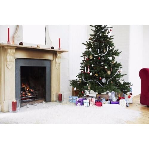 VinylBDS Backdrops Indoor White House Red Candle For Children Christmas Backdrop Photography No Wrinkles