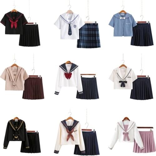 Japanese JK Suit Kawaii School Uniform for Women High School Student Girls Cosplay Costumes Blouse Pleated Skirt with Bow Tie