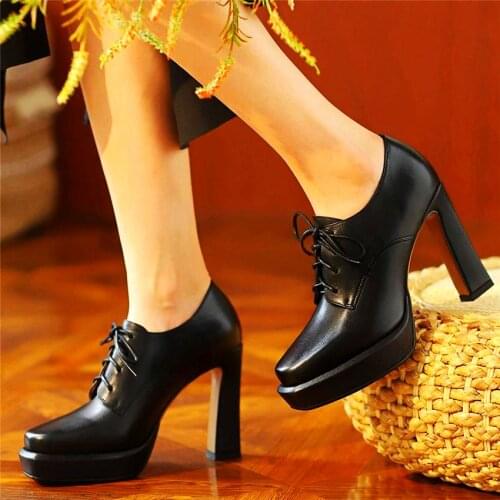 Ankle Boots Punk Womens Cow Leather Platform High Heels Party Pumps Block Wedding Nightclub Shoes 34 35 36 37 38 39