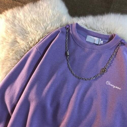 Pure cotton pullover womens 2021 spring and autumn thin sweatshirt womens letter embroidery design necklace loose top