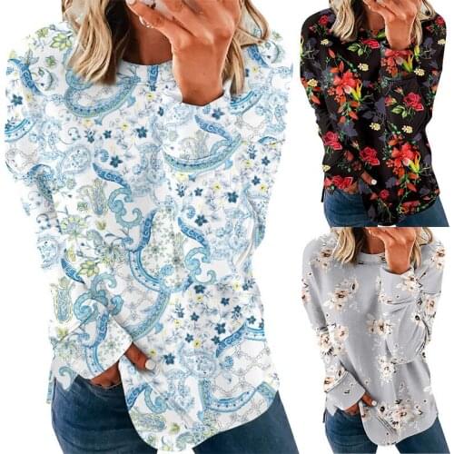 Rose Print O Neck Women Pullover Sweater Loose Fall Casual Capless Oversized Female Flowers Top 2021 New Winter Routine Blouse