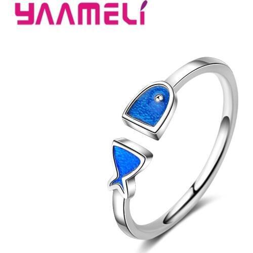 925 Sterling Silver Open Ring Women Fashion Tiny Fish Design Cute Jewelry For Women Girls Lady Gifts New Fashion