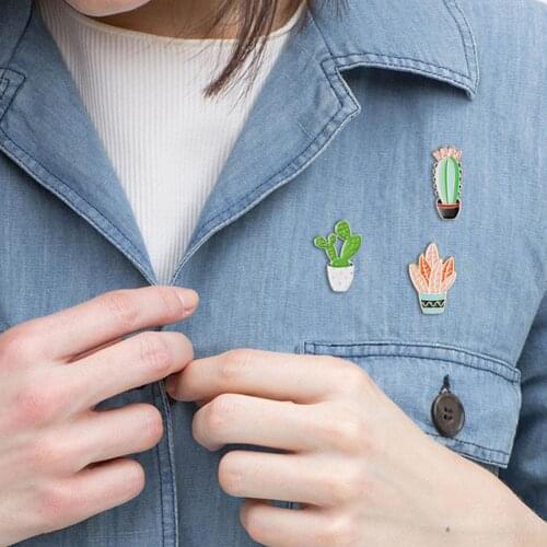 3Pcs/Set Friends Cartoon Cactus Plant Cartoon Dripping Oil Plant Enamel Badge Brooch Pin Clothes Jewelry Decor Accessaries