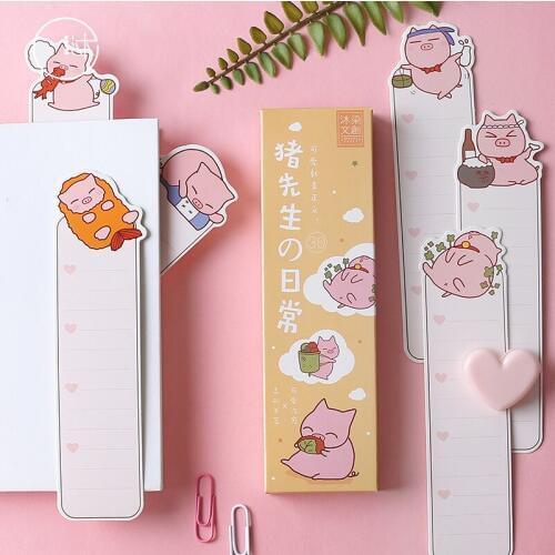 30 Pcs/Set Cartoon Cute Pink Pig Paper Bookmark Book Holder Message Card Gift Stationery