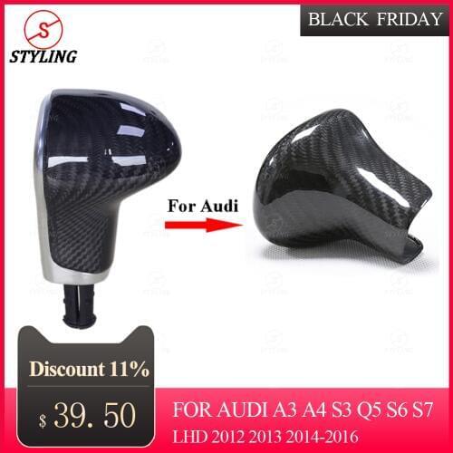A5 A6 Carbon Gear shift knob Cover For Audi A3 A4 S3 Q5 S6 S7 Control Gear shift knob Handle Collarcover LHD 2012 2013 2014-2016