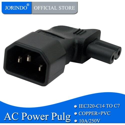 JORINDO IEC 320 C14 to C7 Right angle Plug adapter IEC C7 to C14 3pin male to 2pin female changer adapter